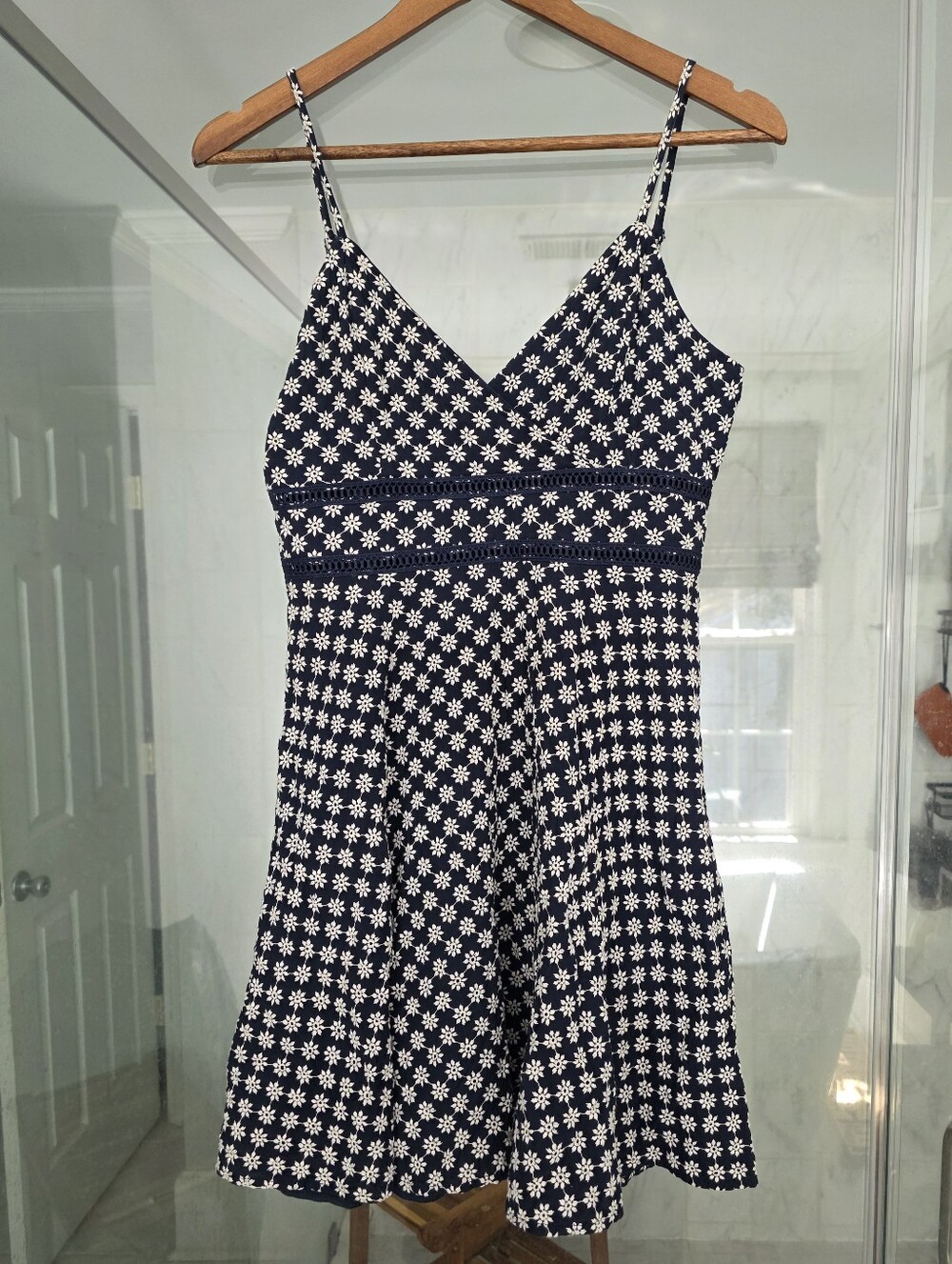 Navy Blue Floral Sundress with Spaghetti Straps